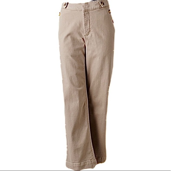 Simply Vera Vera Wang Denim - Crop Wide-Leg Tan Jeans w/ Side Pocket Buttons